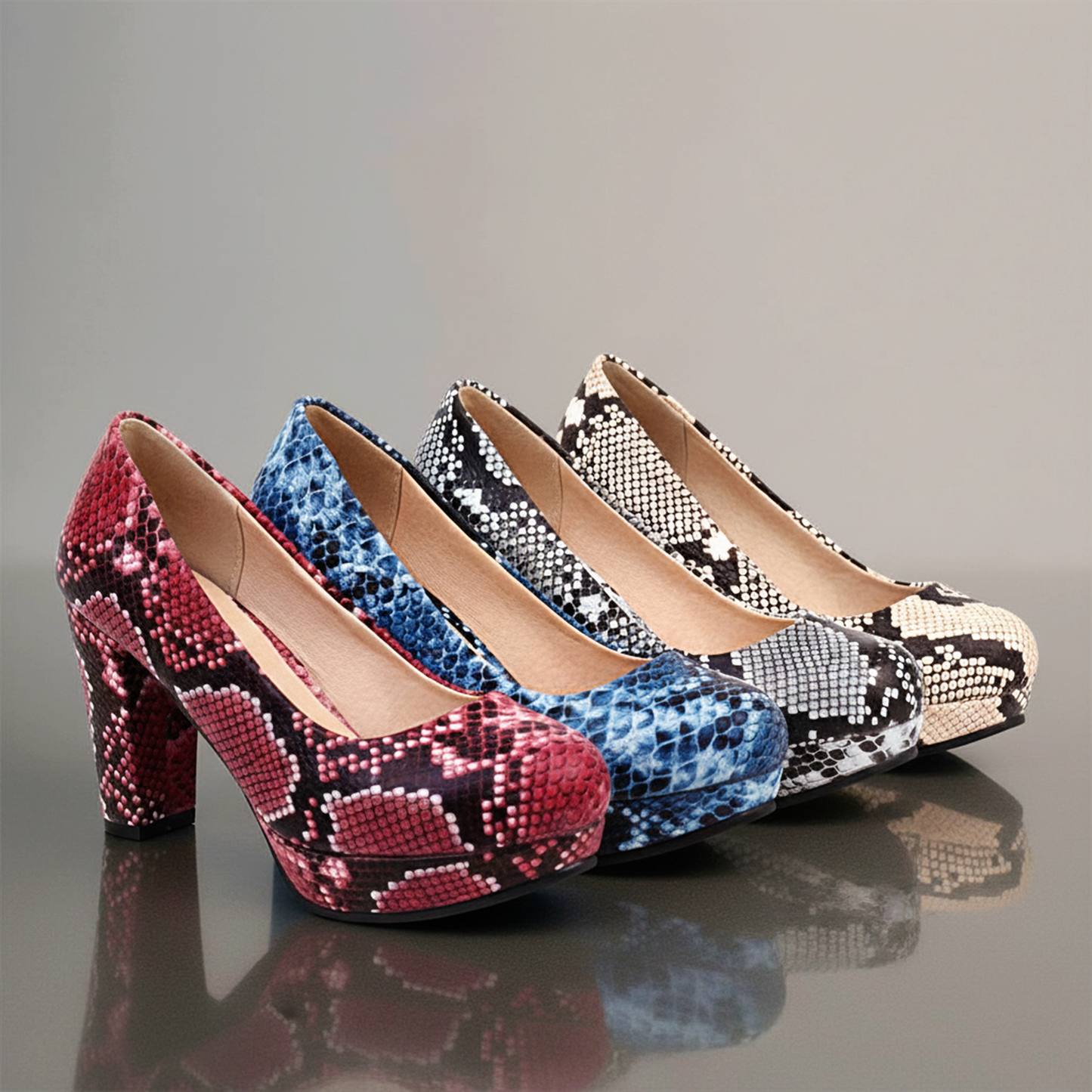 Teanna Snake-Embossed Pumps